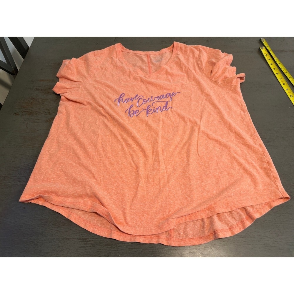 Tek Gear DryTek Womens 1X Orange Have Courage Be Kind V-Neck Graphic T-Shirt